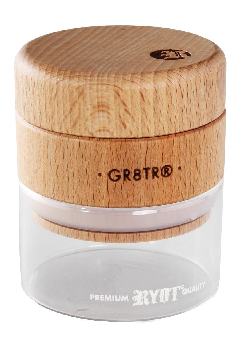 RYOT GR8TR Buchenholz Grinder mit Glasgefäß klar